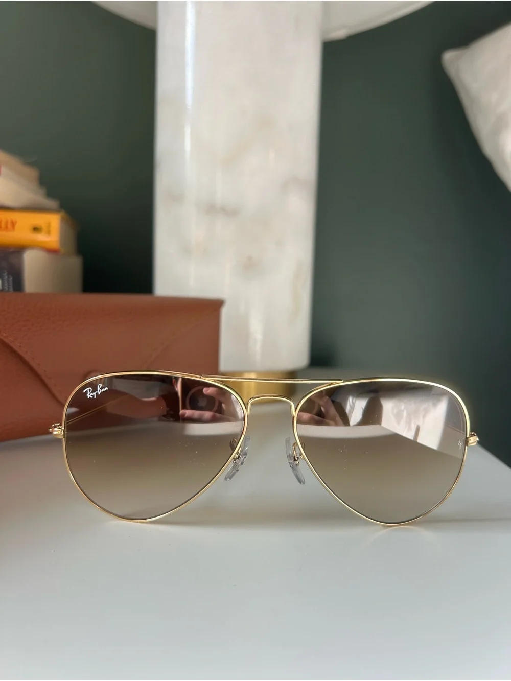 Ray-Ban Aviator Sunglasses — Gold Frame with Green Lenses